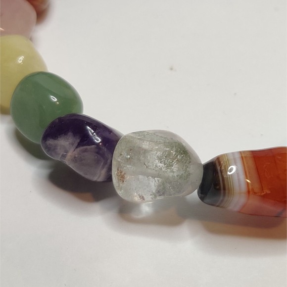 MIXED STONES STRETCHY NUGGET BRACELET NATURAL STONE w/ FREE FELT POUCH-NB26 - Picture 4 of 8